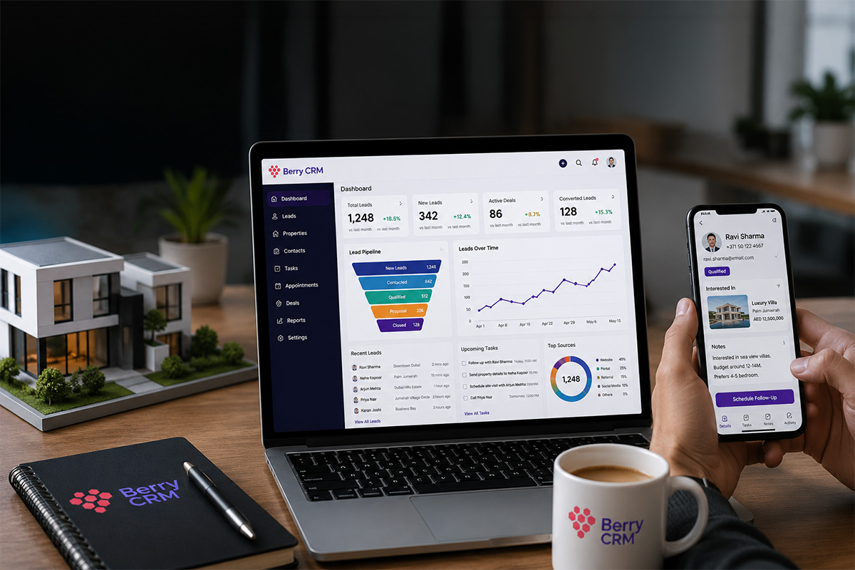 Berry CRM property lead management dashboard