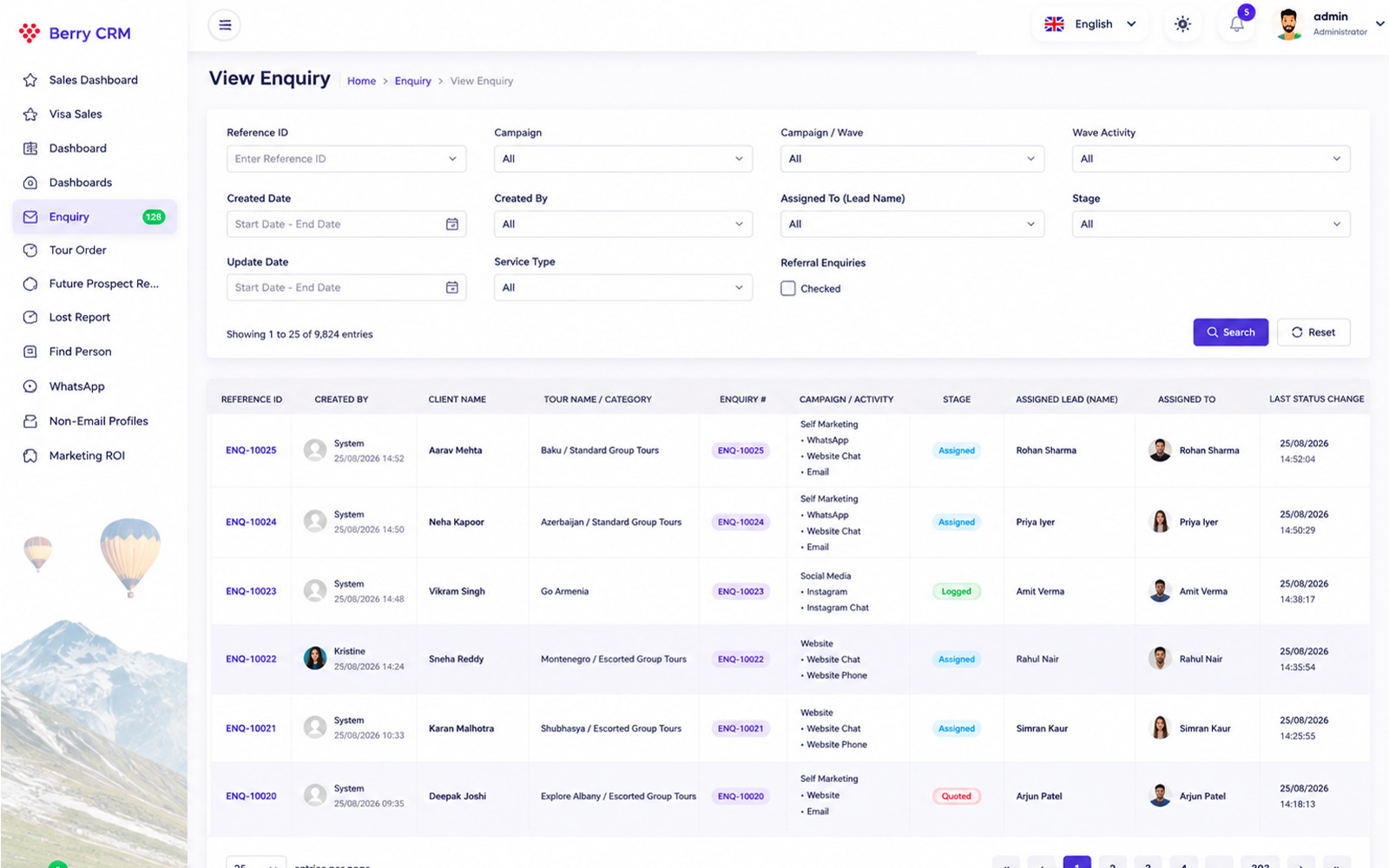 BerryCRM lead pipeline screenshot