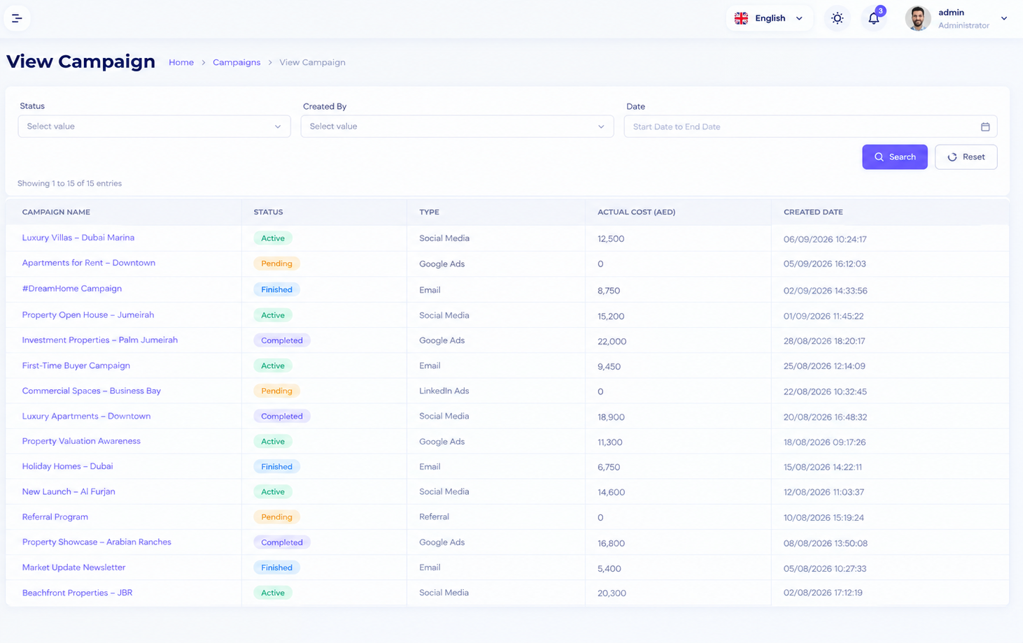 BerryCRM campaign management screen