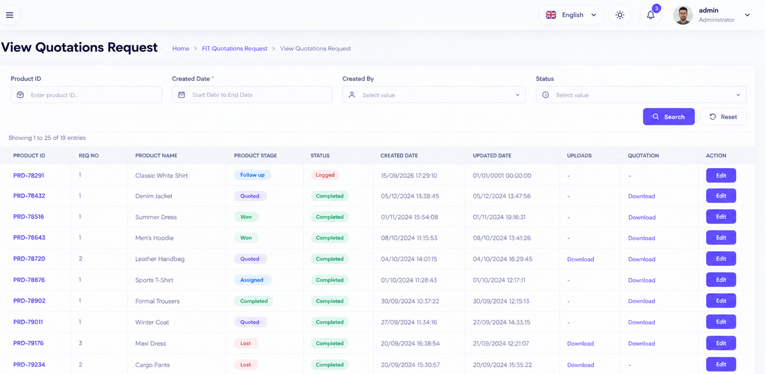 BerryCRM quotation management screen